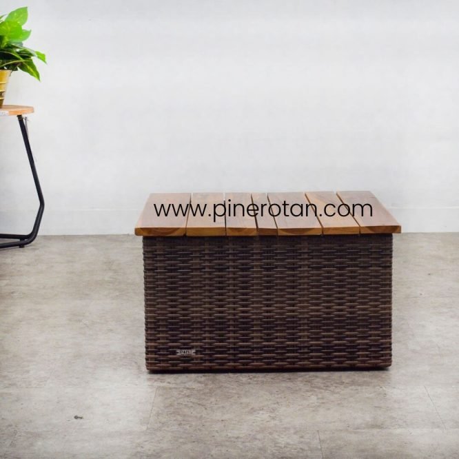 Meja Kolam Rotan Sintetis - Square Wood Table - Croco