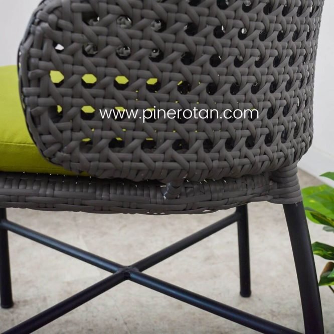 Kursi Rotan Sintetis / Kursi Teras Minimalis – Anyam Truntum - Jacky Arm Chair Slate Grey with Cushion.