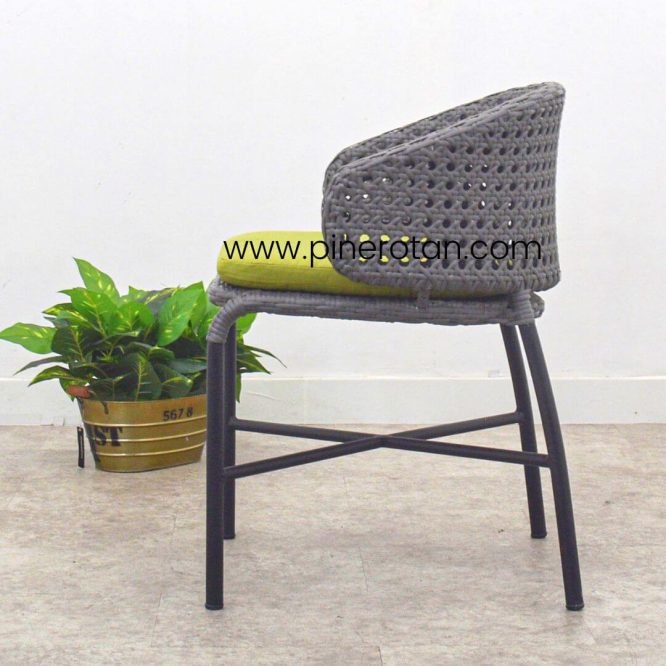 Kursi Rotan Sintetis / Kursi Teras Minimalis – Anyam Truntum - Jacky Arm Chair Slate Grey with Cushion.