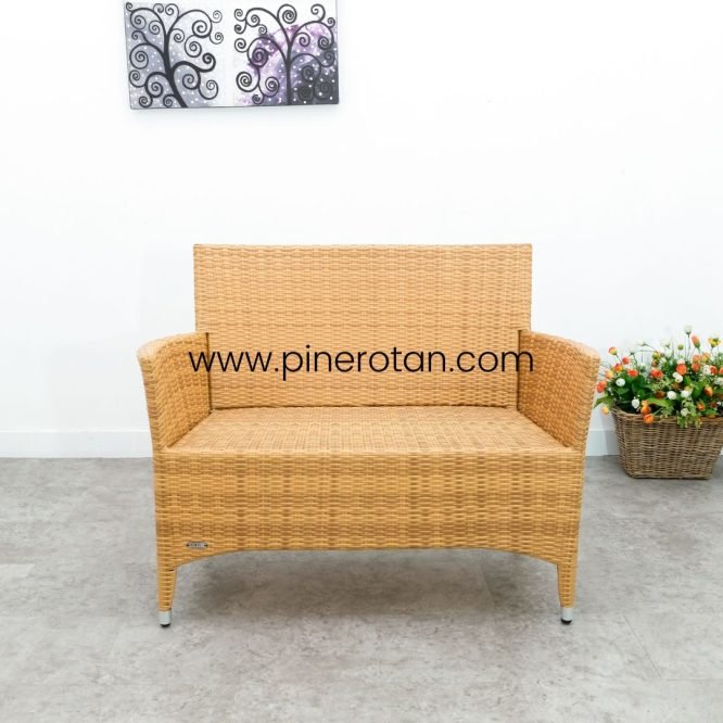 Kursi Tamu Rotan Sintetis - Kenko 2 Seater - Plain Honey No Cushion