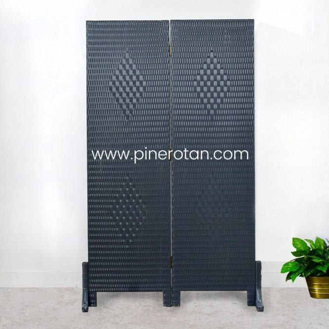 Pembatas Ruangan Rotan Abu - Alonzo 2 Panel - Grey