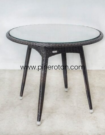 meja makan bulat rotan - pine round dining table