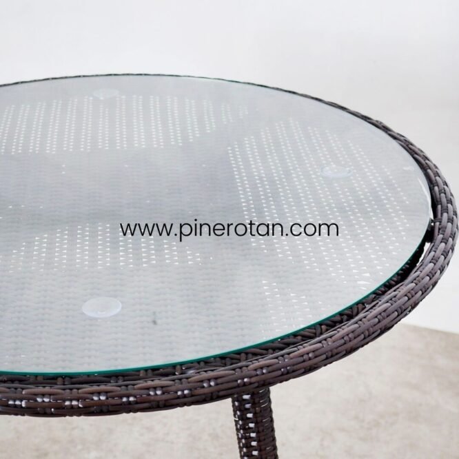 meja makan bulat rotan - pine round dining table
