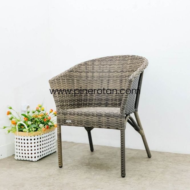 Set Meja Kursi Teras Taman Outdoor Minimalis Pine Rotan Sintetis / Kingstone Terrace Set - Royal Side Table - Cappucino.
