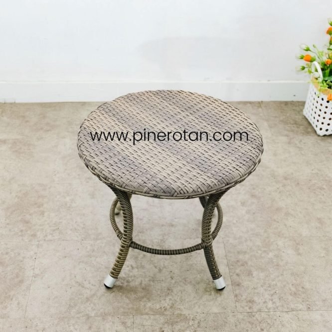Set Meja Kursi Teras Taman Outdoor Minimalis Pine Rotan Sintetis / Kingstone Terrace Set - Royal Side Table - Cappucino.