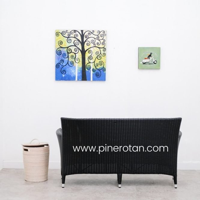 Kursi Tamu Pine Rotan - Kenko Arm Chair 3 seat - Black With Toronto Coffee Table.