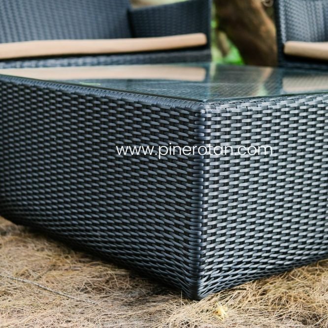 1 Set Meja Tamu Rotan Sintetis / Kursi Tamu - Kenko Living Set 3.1. - Toronto Coffee Table - Black with Cushion.