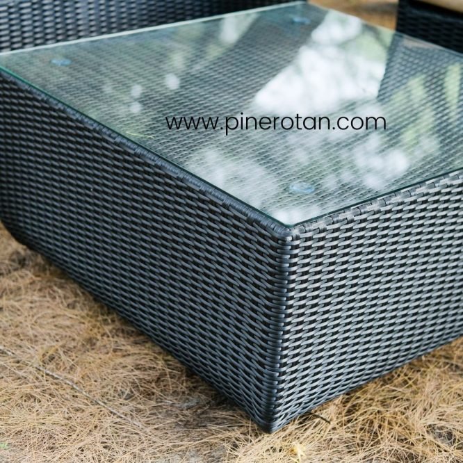 1 Set Meja Tamu Rotan Sintetis / Kursi Tamu - Kenko Living Set 3.1. - Toronto Coffee Table - Black with Cushion.
