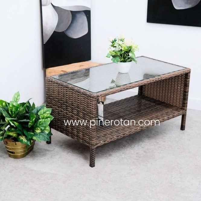 Kursi Tamu Pine Rotan Croco - Kenko 2 Seater With Fema Coffee Table.