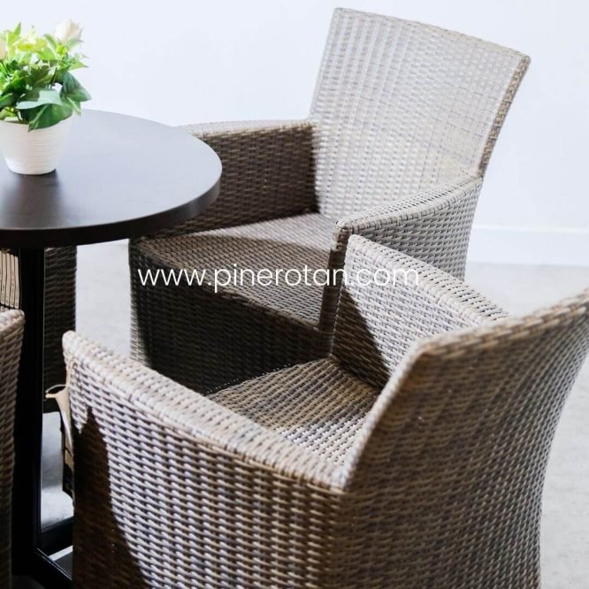 Set Meja Kursi Teras / Taman Outdoor Pine Rotan - Kenko Teras -  Karen Table - 4 Kursi - Moccacino.