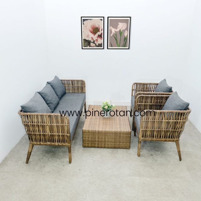 Set Sofa Tamu / Teras Taman Outdoor Rotan Sintetis Minimalis Modern / Salute Sofa Set - Red Pine.