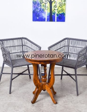 Kursi Rotan Meja Kayu - Salute Terrace Set - Coin Table - Slate Grey