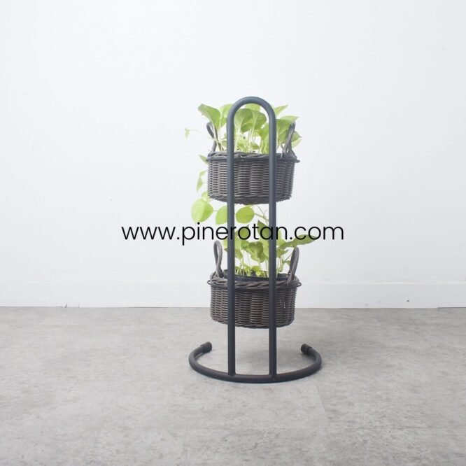 Basket Rotan Tanaman Vanity - Vanity Basket 2 Set Handle - Grey