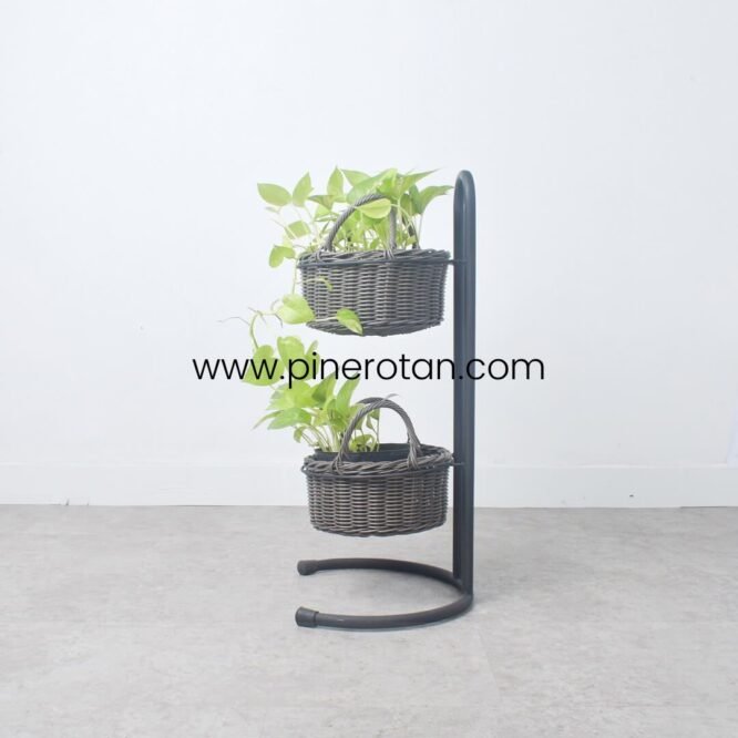 Basket Tanaman Rotan Vanity - Vanity Basket 2 Set Handle - Grey