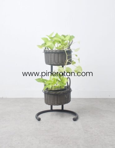 Keranjang Tanaman Rotan Vanity - Vanity Basket 2 Set Handle - Grey