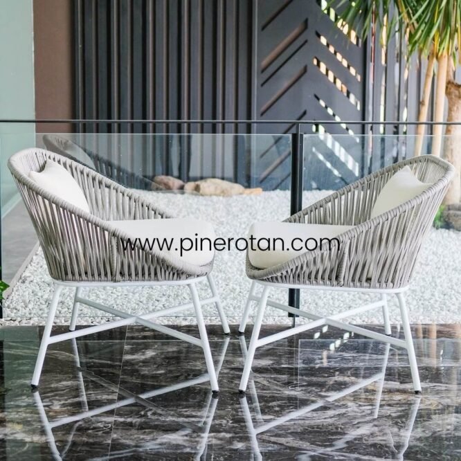 Kursi Anyaman Rope - Cleopatra Arm Chair - Grey