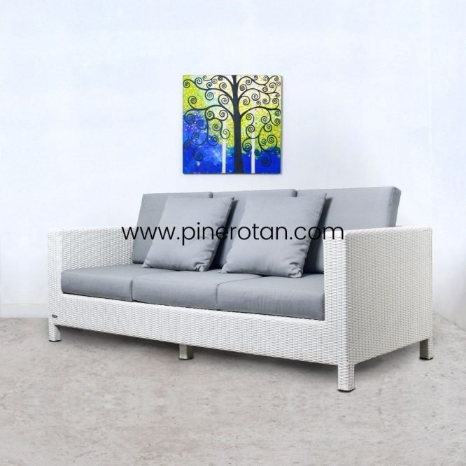 Kursi Tamu Sintetis Rotan - Peru Sofa 3 Seater - White
