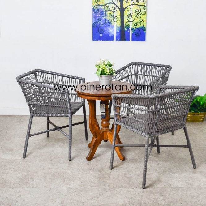 Kursi Set Meja Kayu - Salute Terrace Set - Coin Table - Slate Grey - 3 Kursi