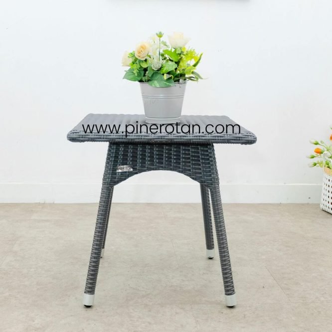Set Meja Kursi Teras Taman Outdoor Pine Rotan Sintetis / Salute Terrace Set - Pine Side Table - Slate Grey.