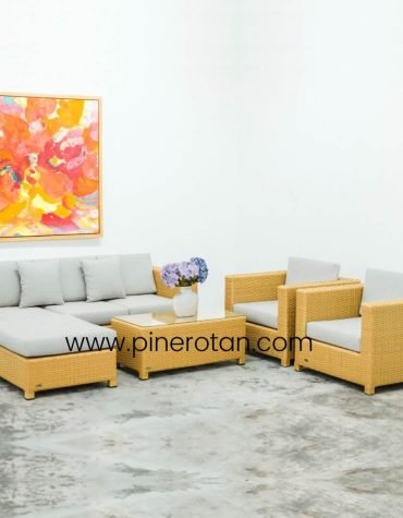 Sofa Tamu Rotan Sintetis - Alaska Sofa Set - Nat Honey