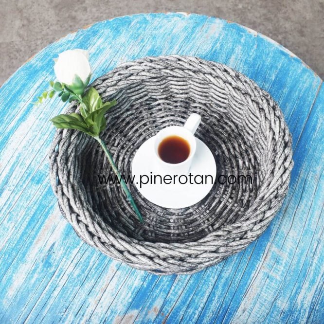 Keranjang Serbaguna Rotan Sintetis - Sweet Round Basket - Grey