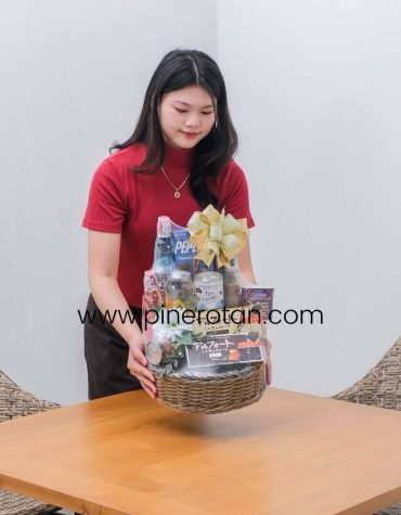 Keranjang Parcel Rotan Sintetis - Sweet Round Basket - Grey