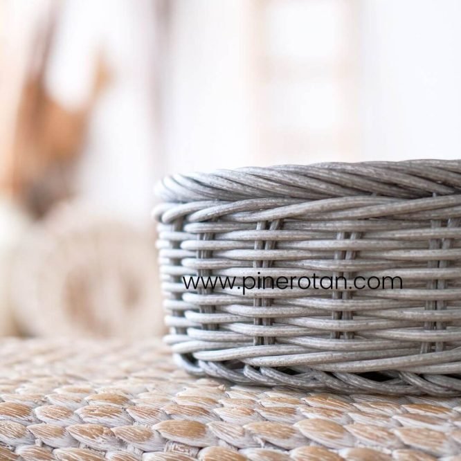 Keranjang Hantaran Parcel Rotan - Sweet Round Basket - Grey