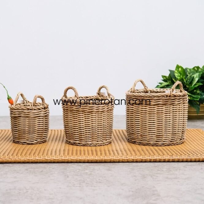 Keranjang Rotan Bulat Ratu - Ratu Basket Set 3 - Small Shisil