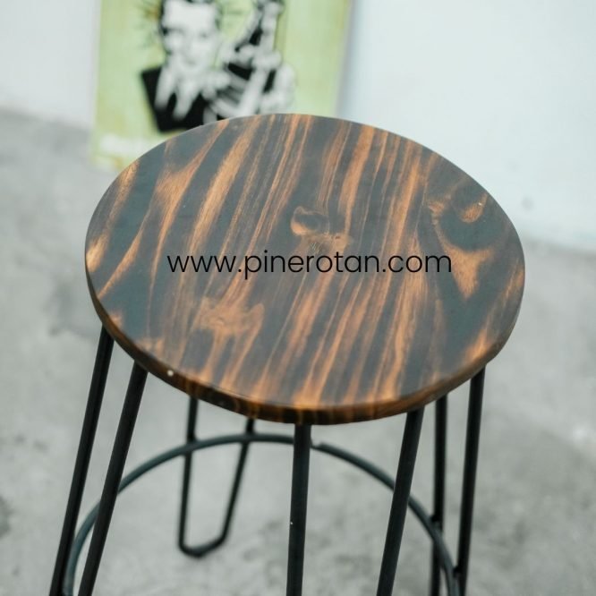 Kursi Cafe Tinggi Bulat Minimalis / Kursi Bar Pine Rotan - Dorian Round Bar Stool.