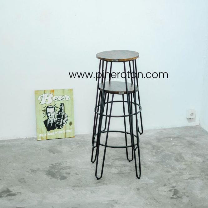 Kursi Cafe Tinggi Bulat Minimalis / Kursi Bar Pine Rotan - Dorian Round Bar Stool.