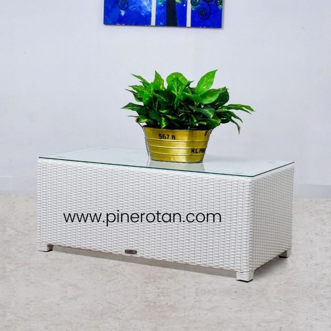 Set Sofa Sudut Ruang Tamu / Sofa Taman Outdoor Pine Rotan Sintetis - Roma Sofa Set - White.