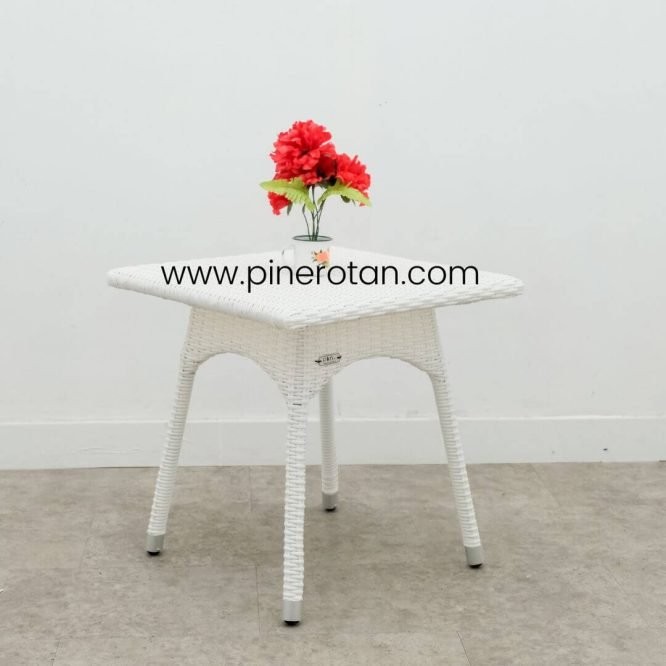 Meja Teras Rotan Sintetis - Pine ST - White