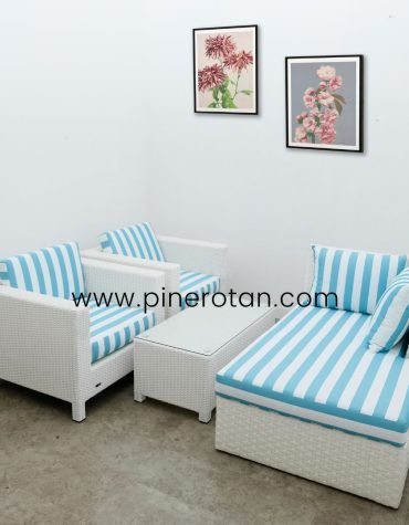 Sofa Tamu Rotan Sintetis - Roma Sofa Set - White