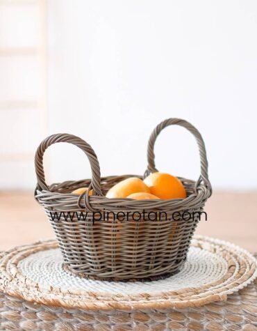 Basket Buah Rotan Vanity - Vanity Basket - Handle Kobo Grey