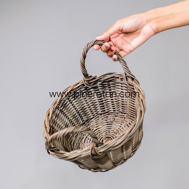 Keranjang Buah Rotan Vanity - Vanity Basket - Handle Kobo Grey