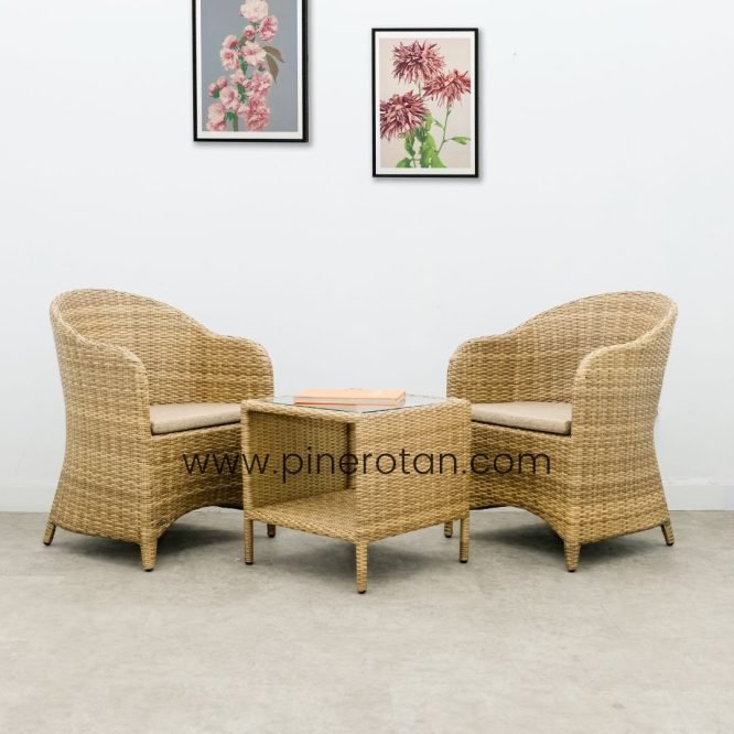 Kursi Teras Rotan Sintetis - Arthur TS - Fema ST - Cushion - Honey Streaky