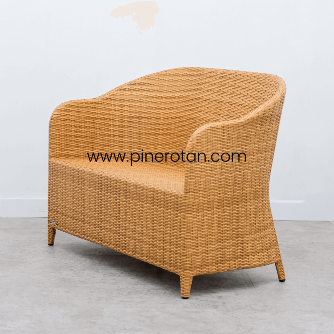 Kursi Anyaman Rotan Sintetis - Arthur 2 Seater - Plain Honey - No Cushion