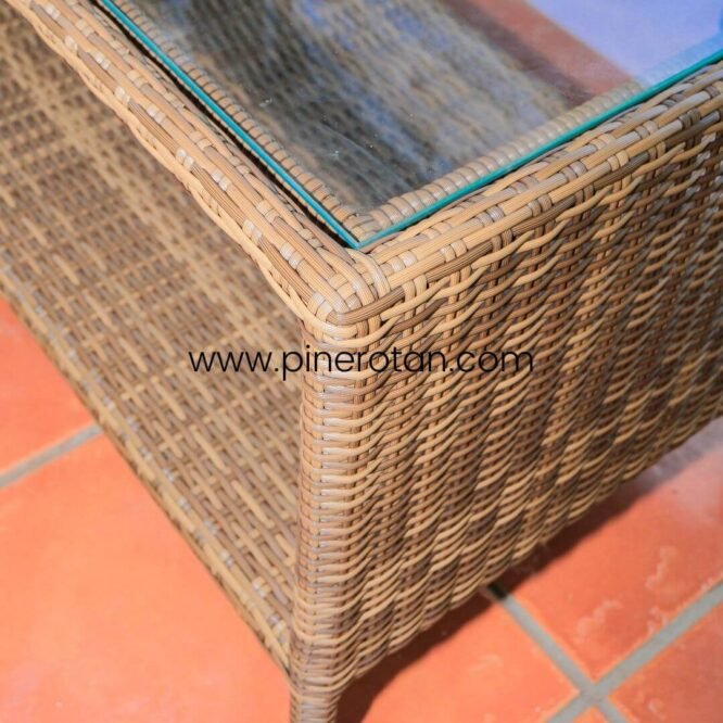 1 Set Meja Tamu Rotan Sintetis / Kursi Tamu –  Kingstone Living Set 4x1 - Fema Coffee Table - Palm Sugar