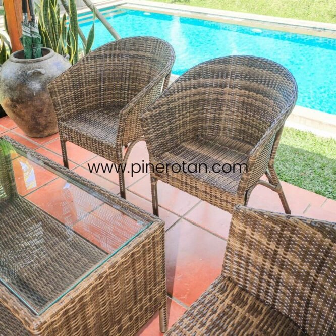 1 Set Meja Tamu Rotan Sintetis / Kursi Tamu –  Kingstone Living Set 4x1 - Fema Coffee Table - Palm Sugar