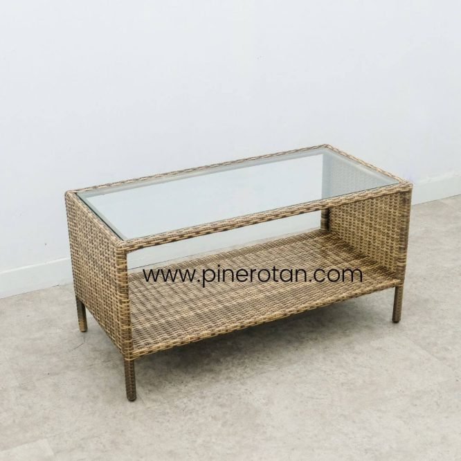 1 Set Meja Tamu Rotan Sintetis / Kursi Tamu –  Kingstone Living Set 4x1 - Fema Coffee Table - Palm Sugar