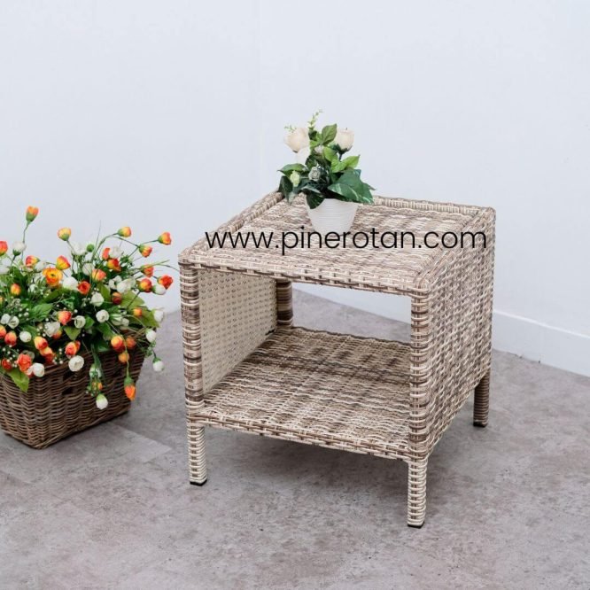 Set Kursi Teras Taman Outdoor Rotan Sintetis / Kursi Teras Minimalis / Arthur Terrace Set - Fema Side Table - Shisil