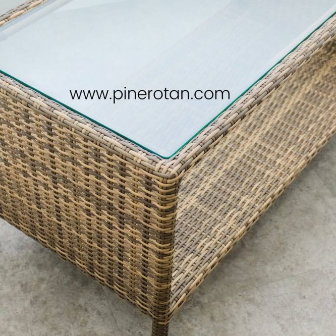 1 Set Meja Tamu Rotan Sintetis / Kursi Tamu –  Kingstone Living Set 4x1 - Fema Coffee Table - Palm Sugar