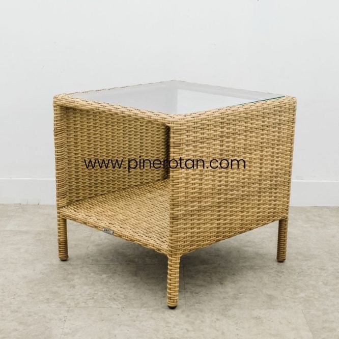 Set Kursi Teras Taman Outdoor Rotan Sintetis / Kursi Teras Minimalis / Arthur Terrace Set - Fema Side Table - Honey Streaky