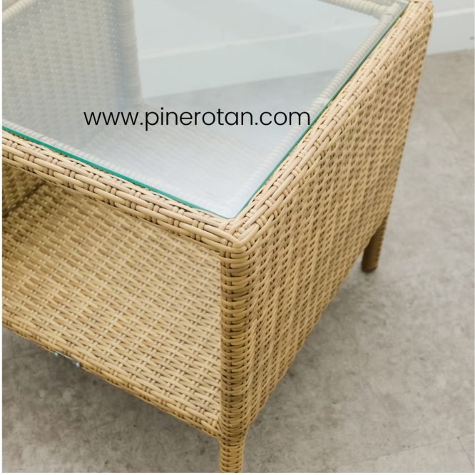 Set Kursi Teras Taman Outdoor Rotan Sintetis / Kursi Teras Minimalis / Arthur Terrace Set - Fema Side Table - Honey Streaky