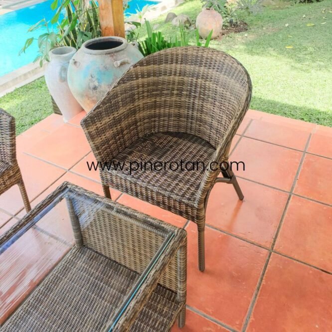 1 Set Meja Tamu Rotan Sintetis / Kursi Tamu –  Kingstone Living Set 4x1 - Fema Coffee Table - Palm Sugar