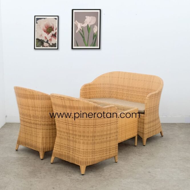 Set Outdoor Kursi Rotan - Arthur LS 2.1.1-Fema CT-Plain Honey-Cushion
