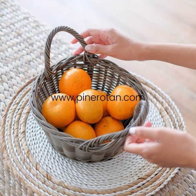 Vanity Keranjang Buah Rotan - Vanity Basket - Handle Kobo Grey