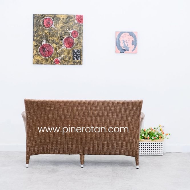 Meja Kursi Tamu Rotan Sintetis / Kursi Teras Minimalis / Kursi Pine Rotan - Kenko Arm Chair 3 Seat Without Cushion.