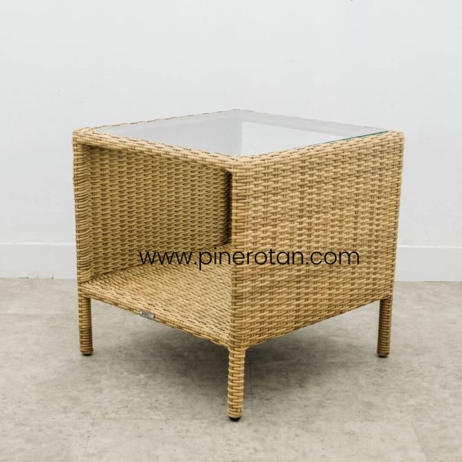 Set Meja Kursi Teras / Taman Outdoor Rotan Sintetis Minimalis / Kenko Terrace Set – Fema Side Table - Honey Streaky
