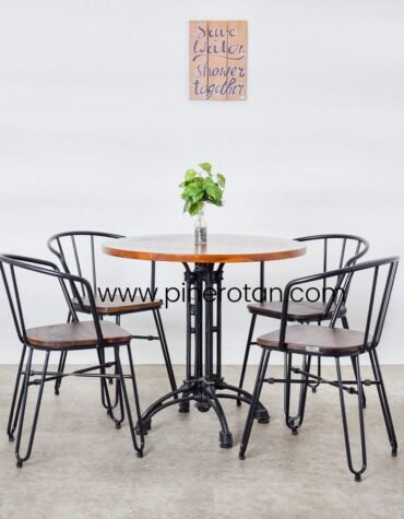Meja Makan Vintage Industrial - Cakram Dining Set - Dorian Arm Chair